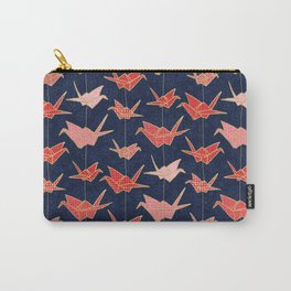 Red origami cranes on navy blue Carry-All Pouch | Glitter, Japan, Drawing, Crane, Cranes, Blue, Peace, Origami, Goodluck, Cherryblossom 