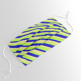 [ Thumbnail: Light Green, Blue, and Tan Colored Pattern of Stripes Face Mask ]