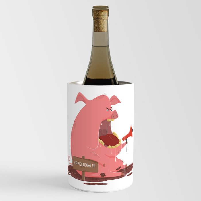 A Funny Cartoon Character with a Vegan Piggy. Wine Chiller