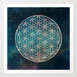 Mandala Flower of Life Rose Gold Space Stars Art Print