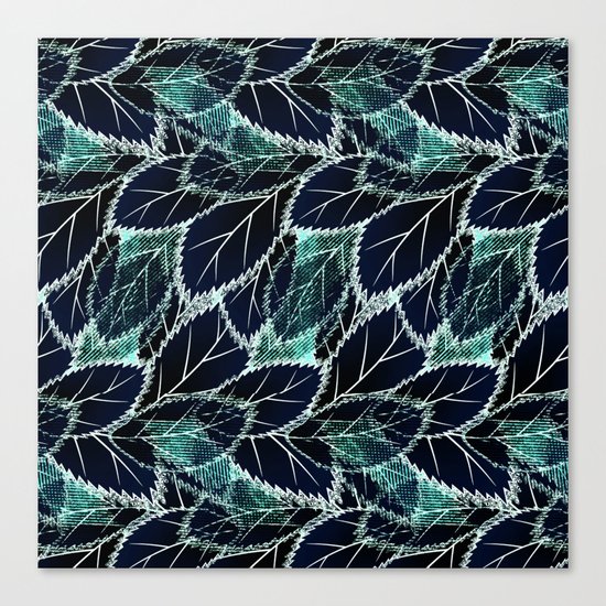 Bright turquoise leaves on a black background. Canvas Print