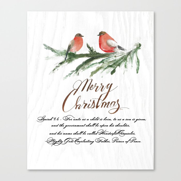Vintage Merry Christmas Isaiah 9:16-Christmas Holiday Cards, Wall Art and Home Decor Canvas Print