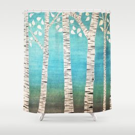 Turquoise birch forest Shower Curtain