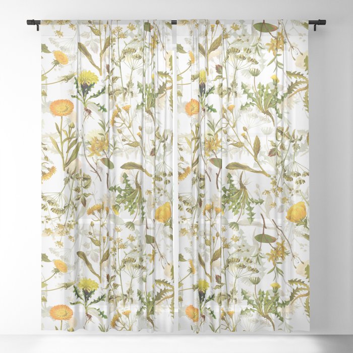 Vintage & Shabby Chic - Yellow Wildflowers Sheer Curtain