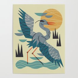 Stretching Heron Poster