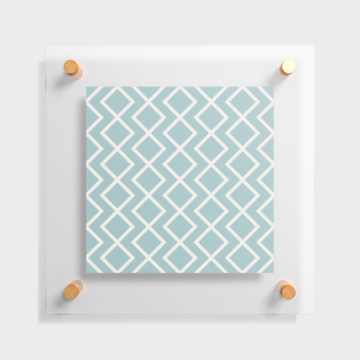 Antique White Rhombus Zig Zag on Pastel Pale Turquoise Green Floating Acrylic Print