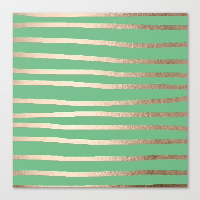 Abstract Drawn Stripes Gold Tropical Green Canvas Print