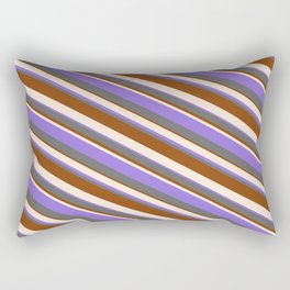 [ Thumbnail: Beige, Purple, Dim Grey, and Brown Colored Striped/Lined Pattern Rectangular Pillow ]