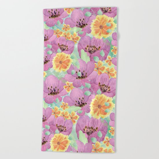 floral pattern. 3 Beach Towel