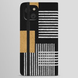 Stripes and Squares on Black Composition - Abstract iPhone Wallet Case