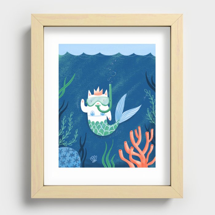Purrmaid - Cat Mermaid Meow Ocean Kids Illustration Recessed Framed Print