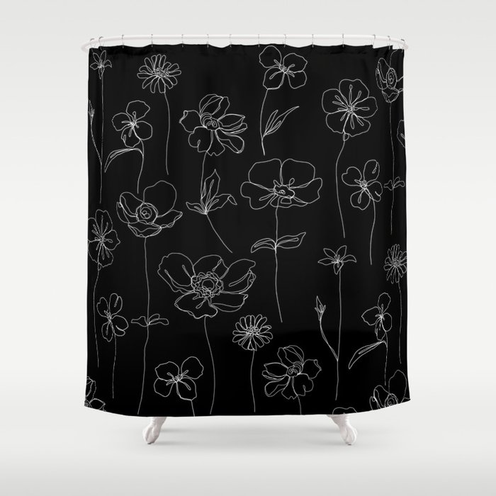 Botanical illustration drawing - Botanicals Black Shower Curtain