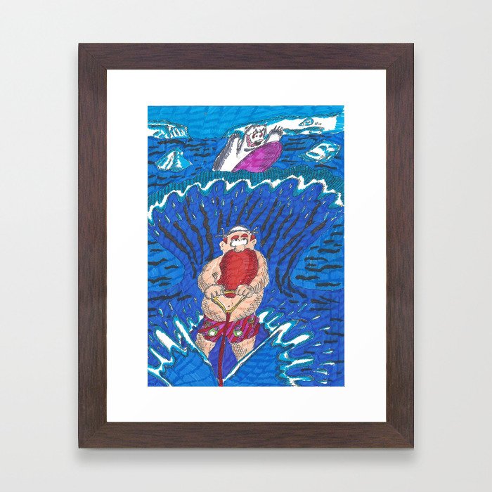 Water Ski Pursued By A Surfing Bear Framed Art Print By