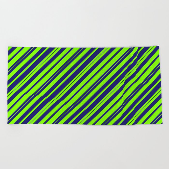 Chartreuse & Midnight Blue Colored Striped/Lined Pattern Beach Towel