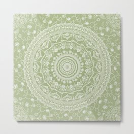 Secret garden mandala in pale green Metal Print | Graphicdesign, Flower, Yoga, Floral, Oriental, Mandala, Garden, Pattern, Meditation 
