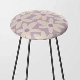 Daisy Time Retro Floral Pattern in Lavender Cream Counter Stool