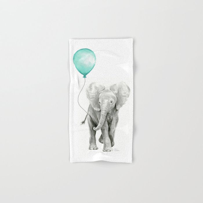Baby Elephant with Aqua Balloon Hand & Bath Towel
