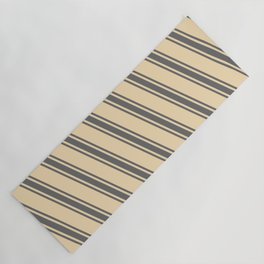 [ Thumbnail: Tan and Dim Grey Colored Striped Pattern Yoga Mat ]