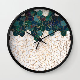 Teal and Cream Organic Hexagons Wall Clock | Motherofpearl, Off White, Graphicdesign, Grid, Copper, Stripe, Blue, Gold, Teal, Geometric 