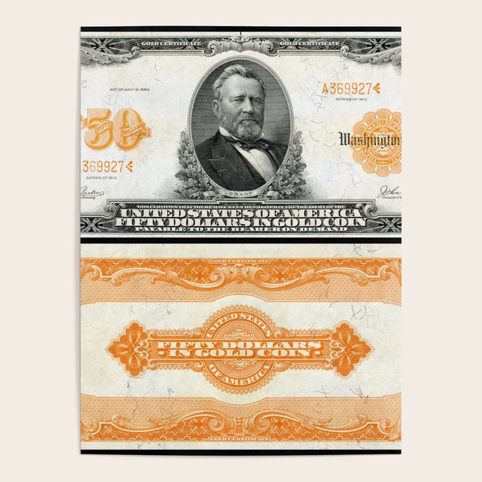 Vintage 1913 US $50 Dollar Gold Certificate Wall Art Poster by Jeanpaul