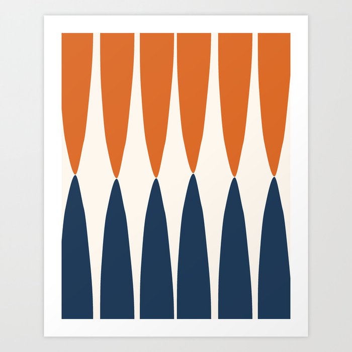 Abstract Shapes 106 Pattern in vintage Orange and Navy Blue  Art Print