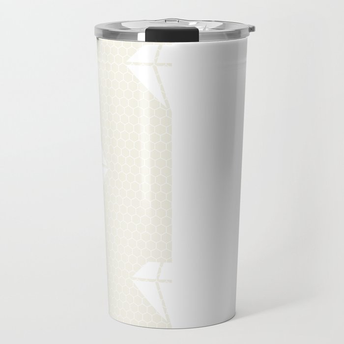 White Diamond Lace Vertical Split on Cream Off-White Travel Mug