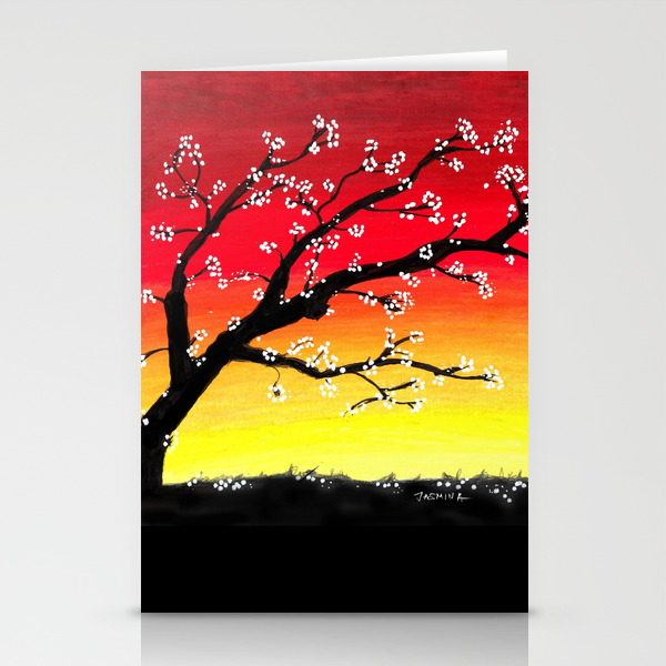 Drawing Sunset And A Blossom Tree Stationery Cards By
