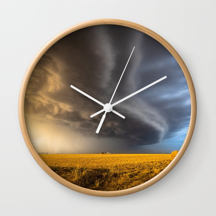 Panhandle Magic - Thunderstorm Advances Over Farm on Spring Day in Oklahoma Wall Clock