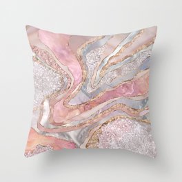 Rose Marble, Pearl and crystals geode Digital art Throw Pillow