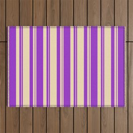 [ Thumbnail: Dark Orchid and Tan Colored Pattern of Stripes Outdoor Rug ]