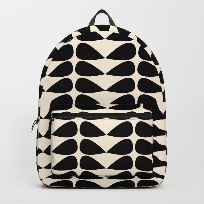 Mod Leaves Mid Century Modern Abstract Pattern in Black and Almond Cream Backpack