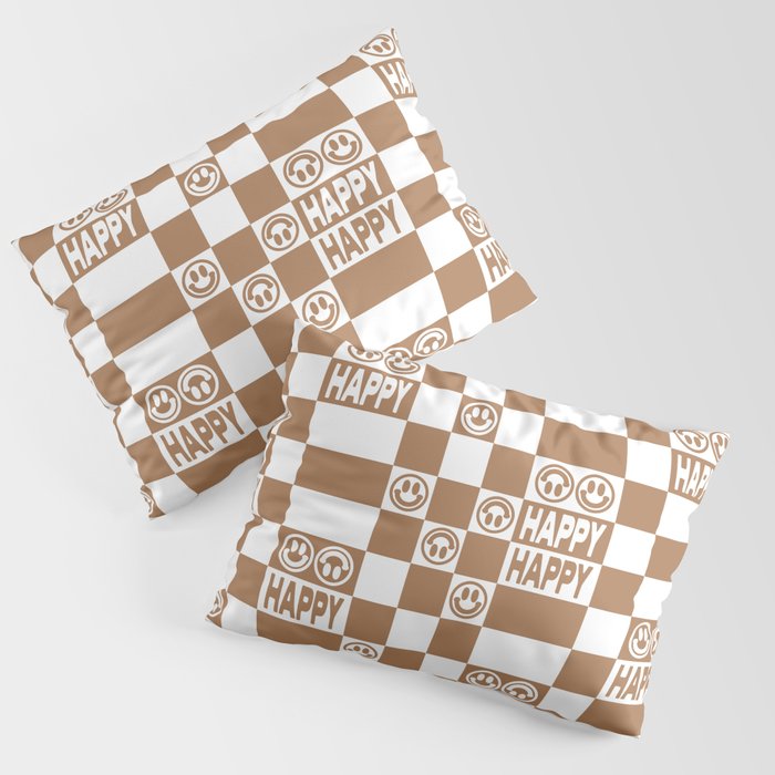 HAPPY Checkerboard (Milk Chocolate Brown Color) Pillow Sham