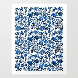 blue delft floral pattern Art Print