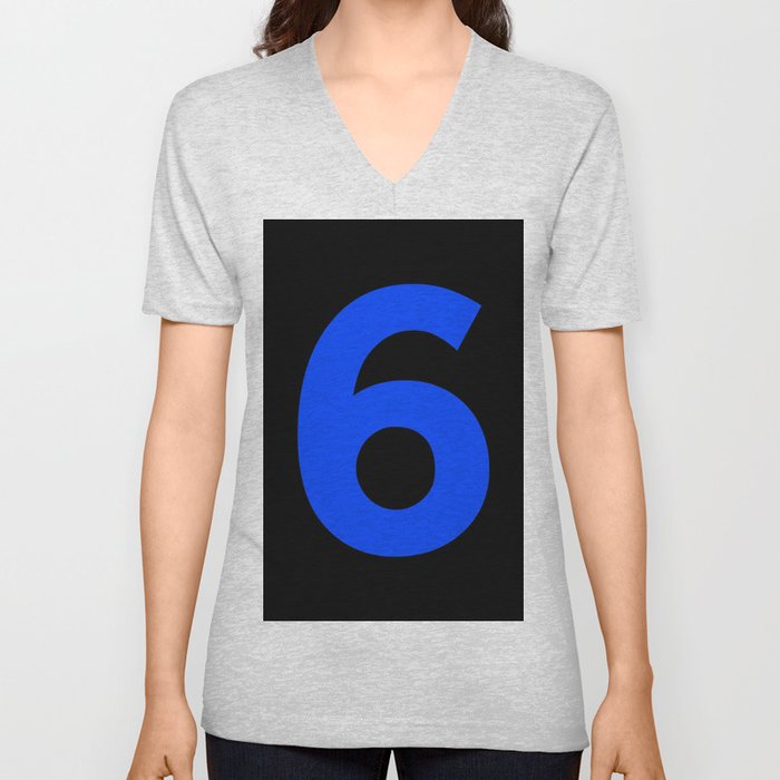 Number 6 (Blue & Black) V Neck T Shirt