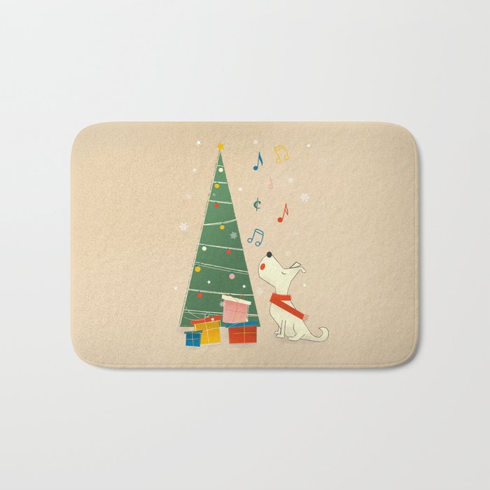 Festive Dog and a Christmas Tree Bath Mat