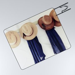Men's straw hats, hanging inside the farmhouse at Yoder's Amish Home Picnic Blanket