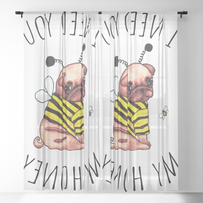 Lettering Honey Loving Character Colored Pencil Sheer Curtain