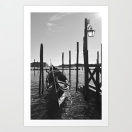Venice Gondola | Monochrome Serenity by Waterside Poles Art Print