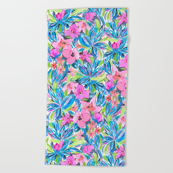 Flaunting Floral Aqua Beach Towel