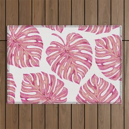 Watercolor Palm Leaves - Bright Pink Outdoor Rug
