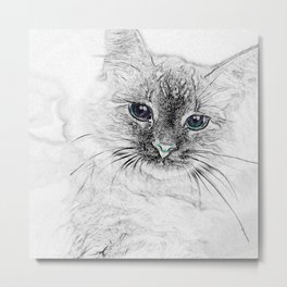 Siberian Kitty Cat Laying on the Marble Slab Metal Print | Catartwork, Kitten, Whitecat, Graphicdesign, Siberiancat, Whitecatart, Siberiankitten, Kittycatart, Catart, Siberiancatartwork 