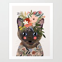Siamese Cat with Flowers Art Print