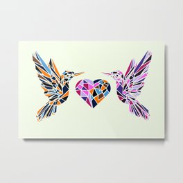 Summer Love - Colorful Abstract Hummingbirds in Midflight Metal Print | Illustration, Abstract, Bird Art, Digital, Colorful, Birds, Animal, Animal Art, Painting, Geometric 