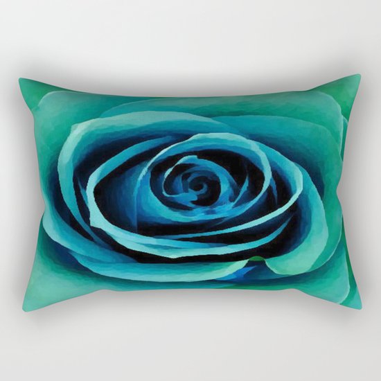 Painterly Rose - Blue- Green - Turquoise Rectangular Pillow