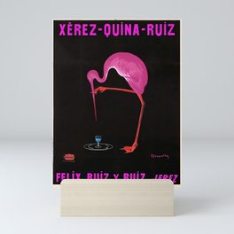 Rare Aperitif pink flamingo Xérez-Quina-Ruiz 1905 liquor alcoholic beverage vintage poster in fuchsia pink lettering poster / posters Mini Art Print