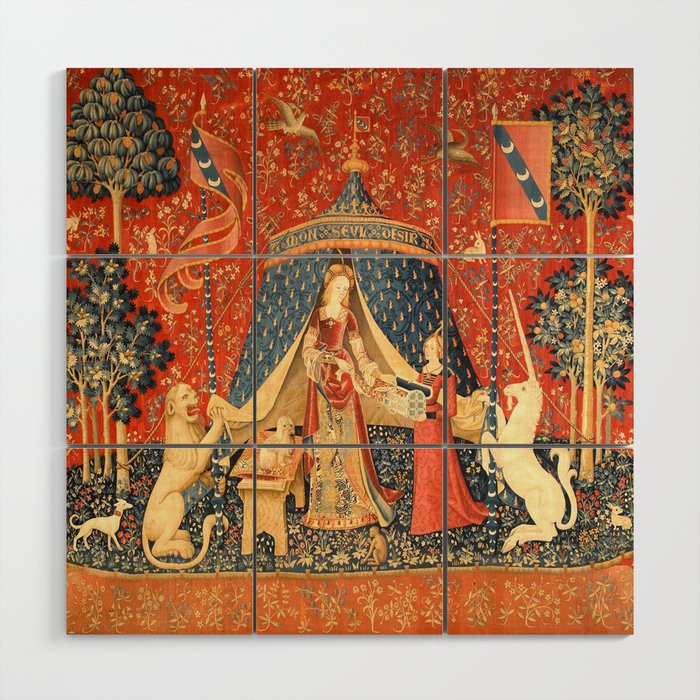 Lady and The Unicorn Medieval Tapestry Wood Wall Art