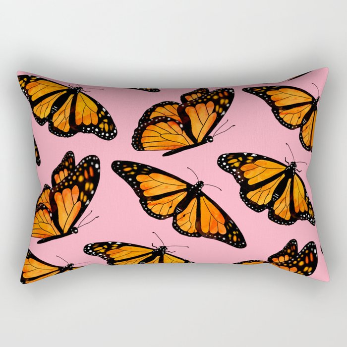 Monarch Butterfly Pattern-Pink Rectangular Pillow