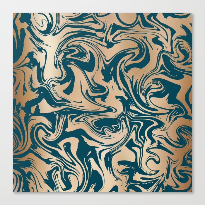 Teal and Copper Gold Marbled Canvas Print