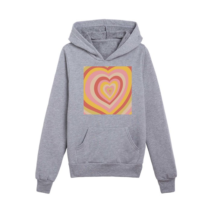 Retro Groovy Love Hearts - yellow pink coral beige Kids Pullover Hoodie