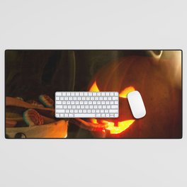 Halloween Pumpkin Head Jack O Lantern Eating Mummy Brains Desk Mat